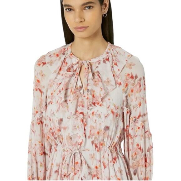 All Saints Ava Momo Frill Floral Dress Puff Sleeves V-neckline NWT Size 10 - Picture 3 of 10